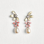 Natural Pearl Large Flower Enamel Drip Stud Earrings featuring natural pearl and white gold-plated brass, gold-plated brass, silver ear pins, enamel by Toronto-based Meng Jewellery