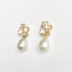 Natural Pearl Minimal Flower Enamel Drip Stud Earrings featuring natural pearl and gold-plated brass, silver ear pins, enamel by Toronto-based Meng Jewellery