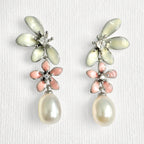 Natural Pearl Large Flower Enamel Drip Stud Earrings featuring natural pearl and white gold-plated brass, gold-plated brass, silver ear pins, enamel by Toronto-based Meng Jewellery