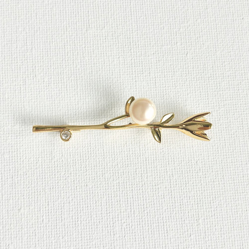 Freshwater Pearl Flower Brooch featuring natural pearl and gold-plated brass by Toronto-based Meng Jewellery