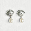 Natural Pearl Shell Square Zircon Stud Earrings featuring natural pearl, zircon and gold-plated brass, silver ear pins by Toronto-based Meng Jewellery