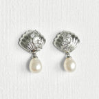 Natural Pearl Shell Square Zircon Stud Earrings featuring natural pearl, zircon and gold-plated brass, silver ear pins by Toronto-based Meng Jewellery