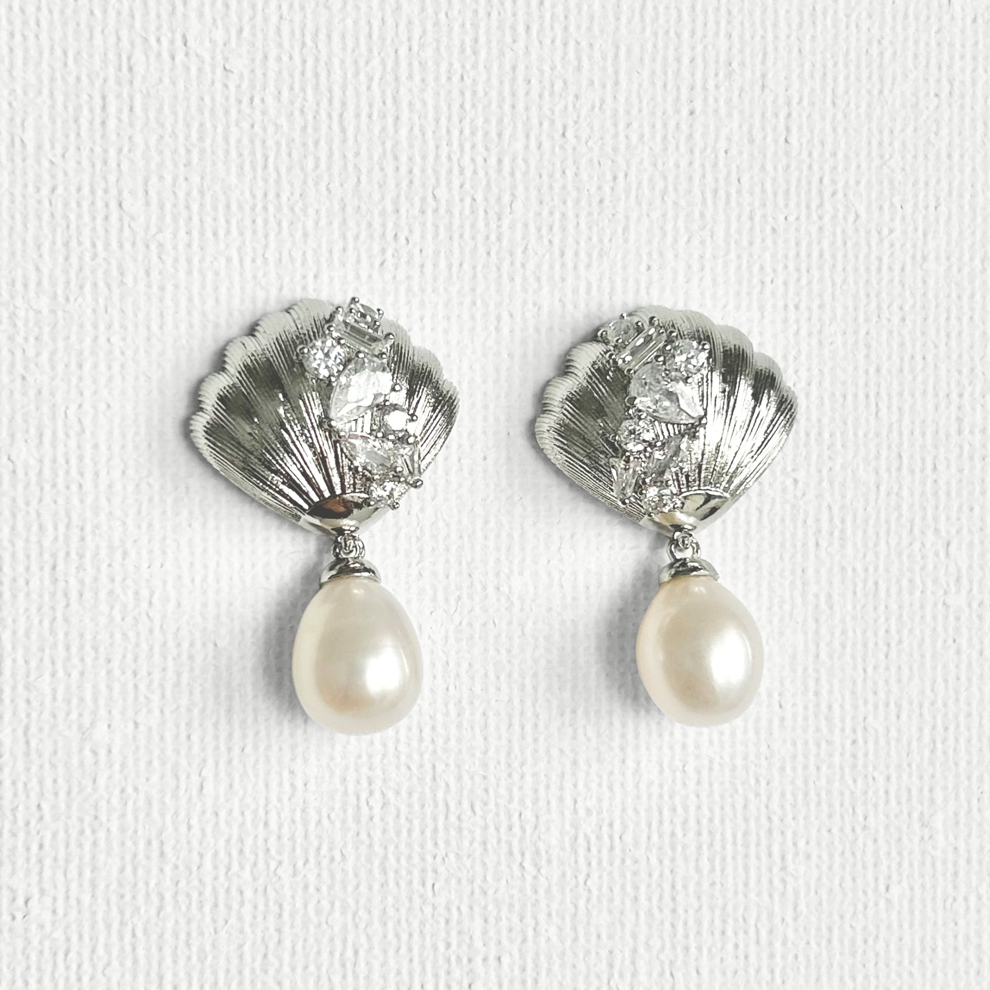 Natural Pearl Shell Square Zircon Stud Earrings featuring natural pearl, zircon and gold-plated brass, silver ear pins by Toronto-based Meng Jewellery