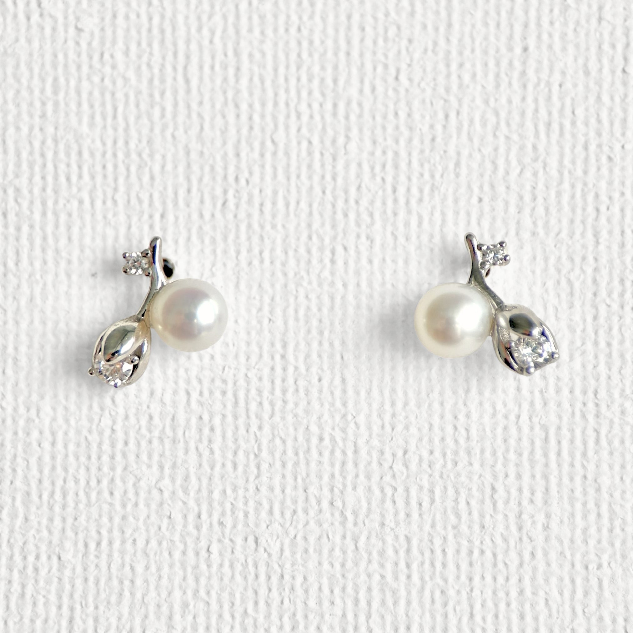 Natural Pearl Sterling Silver Rose Flower Stud Earrings featuring natural pearl and 925 sterling silver by Toronto-based Meng Jewellery