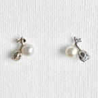 Natural Pearl Sterling Silver Rose Flower Stud Earrings featuring natural pearl and 925 sterling silver by Toronto-based Meng Jewellery