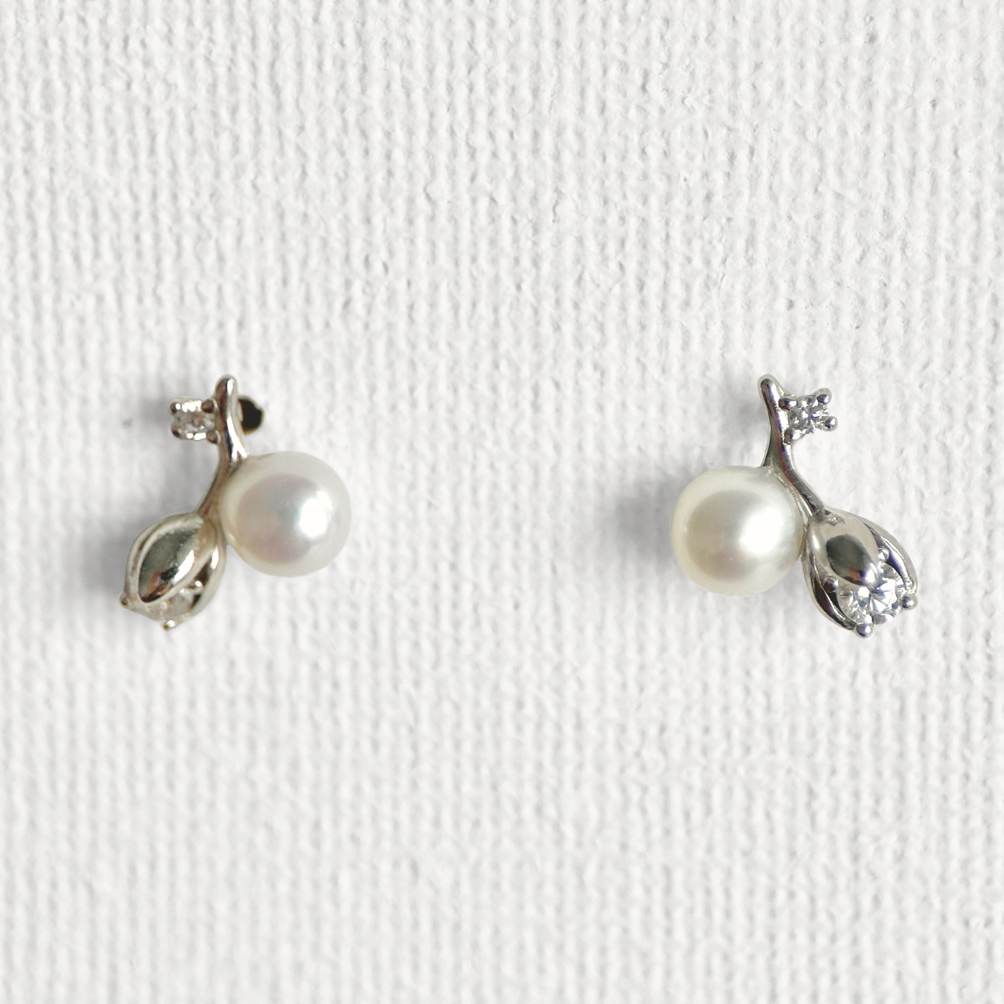 Natural Pearl Sterling Silver Rose Flower Stud Earrings featuring natural pearl and 925 sterling silver by Toronto-based Meng Jewellery