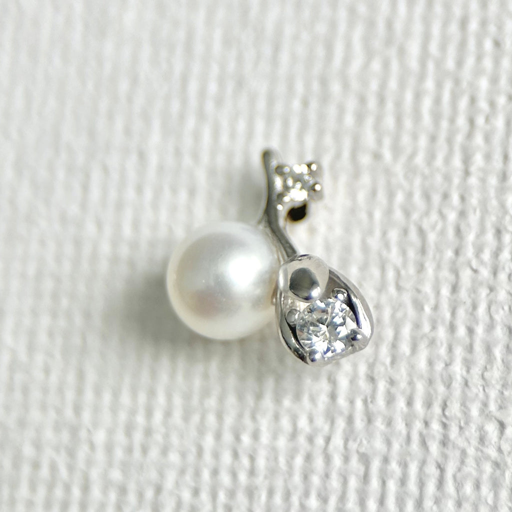 Natural Pearl Sterling Silver Rose Flower Stud Earrings featuring natural pearl and 925 sterling silver by Toronto-based Meng Jewellery