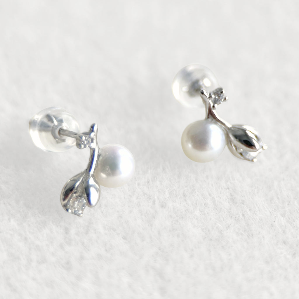 Natural Pearl Sterling Silver Rose Flower Stud Earrings featuring natural pearl and 925 sterling silver by Toronto-based Meng Jewellery