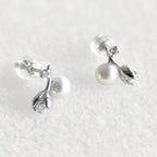 Natural Pearl Sterling Silver Rose Flower Stud Earrings featuring natural pearl and 925 sterling silver by Toronto-based Meng Jewellery
