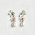 Natural Pearl Large Flower Enamel Drip Stud Earrings