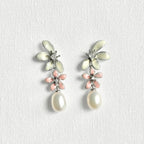 Natural Pearl Large Flower Enamel Drip Stud Earrings