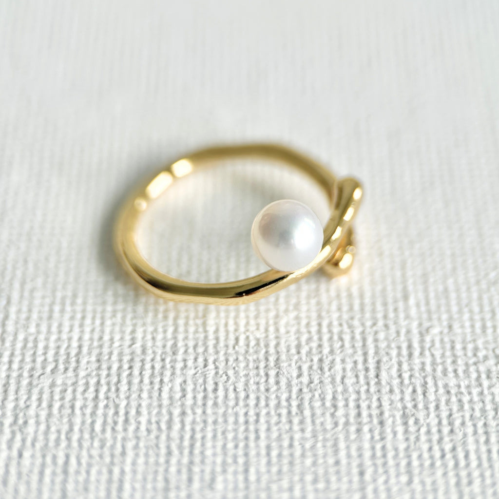 Natural Pearl Adjustable Free Size Open Ring featuring natural pearl and gold-plated brass by Toronto-based Meng Jewellery