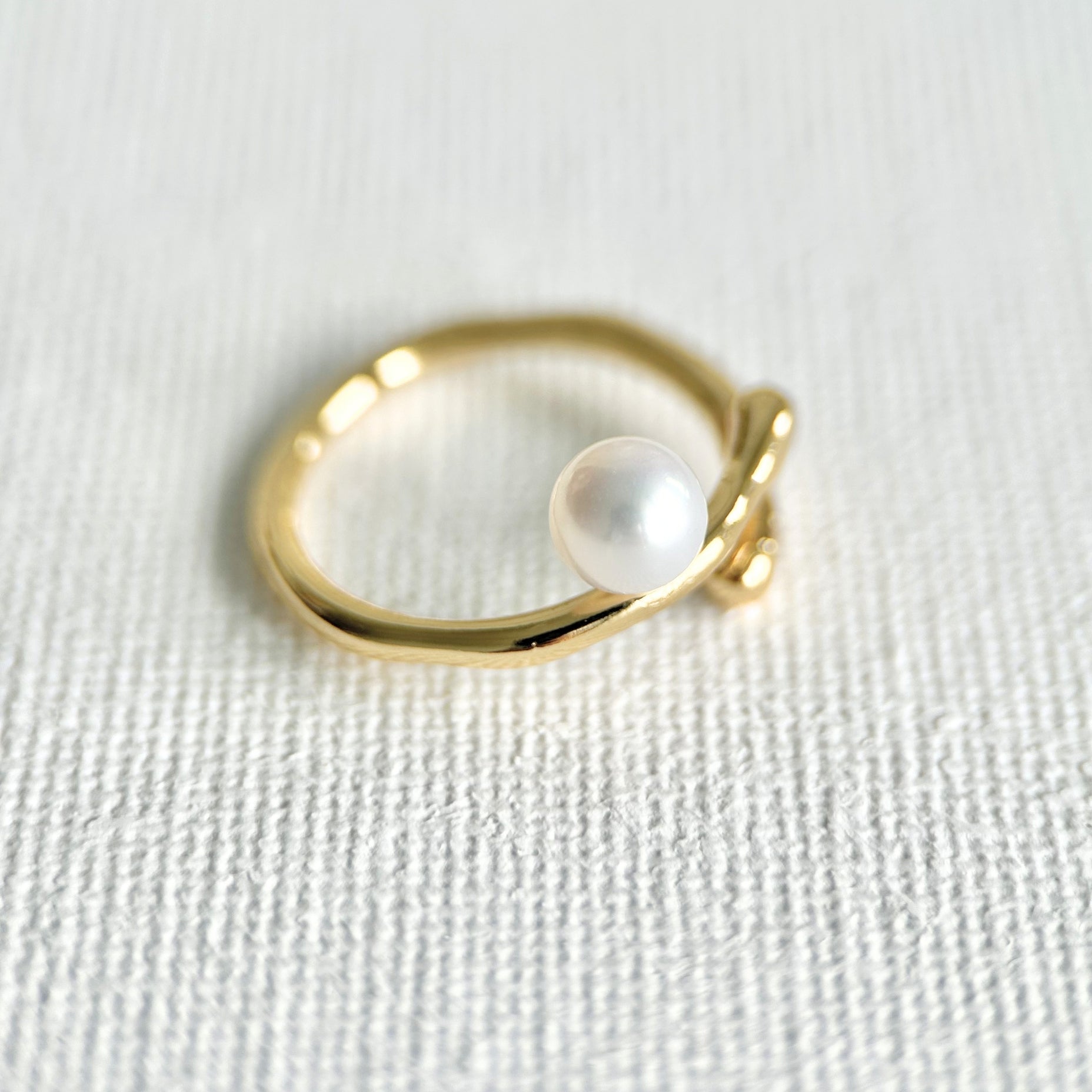 Natural Pearl Adjustable Free Size Open Ring featuring natural pearl and gold-plated brass by Toronto-based Meng Jewellery