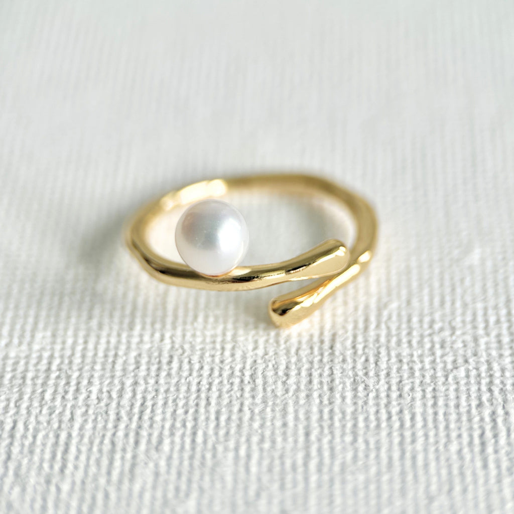 Natural Pearl Adjustable Free Size Open Ring featuring natural pearl and gold-plated brass by Toronto-based Meng Jewellery