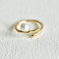 Natural Pearl Adjustable Free Size Open Ring featuring natural pearl and gold-plated brass by Toronto-based Meng Jewellery
