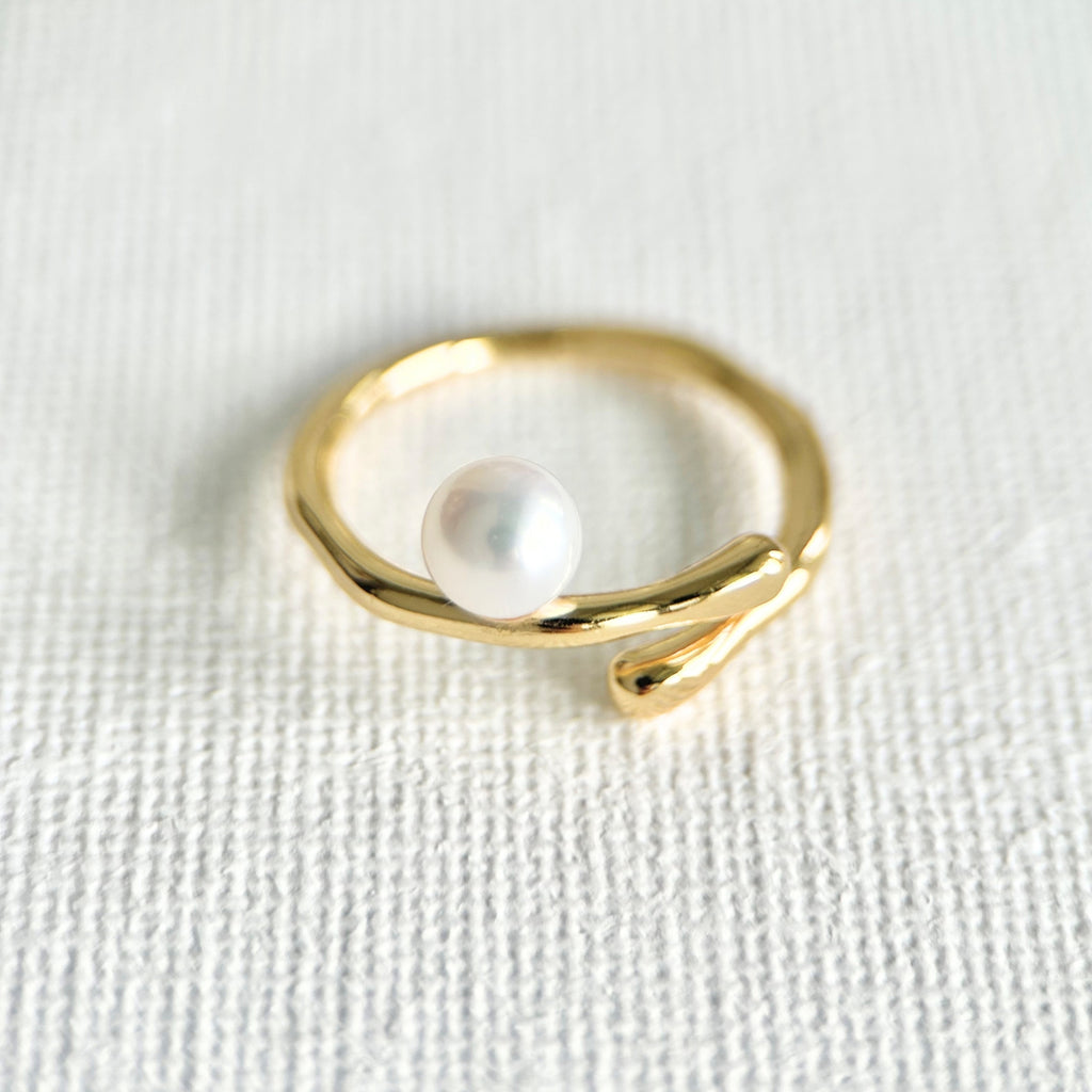 Natural Pearl Adjustable Free Size Open Ring featuring natural pearl and gold-plated brass by Toronto-based Meng Jewellery