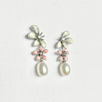 Natural Pearl Large Flower Enamel Drip Stud Earrings