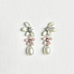 Natural Pearl Large Flower Enamel Drip Stud Earrings
