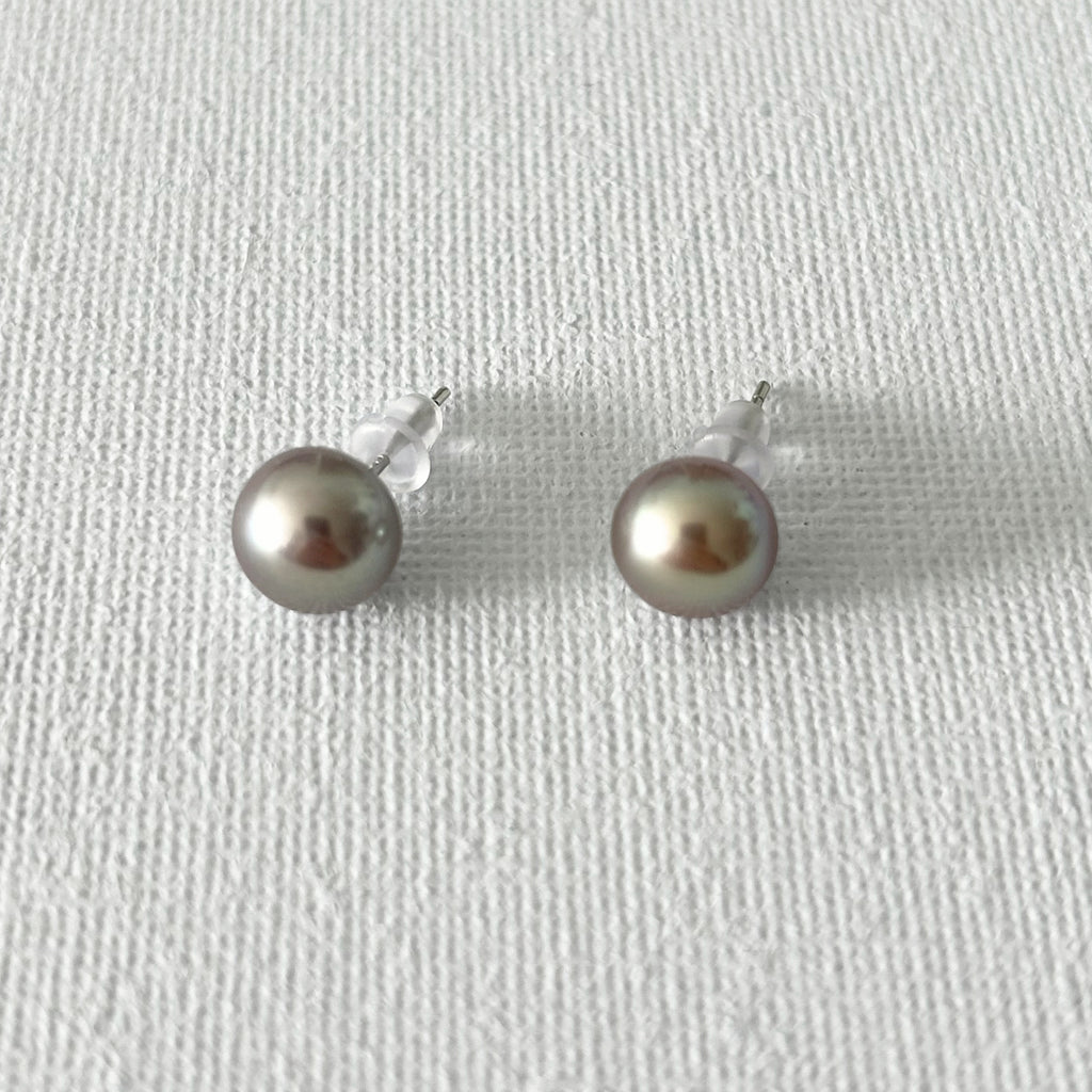 Peacock Color Oval Natural Pearl Studs in Sterling Silver featuring natural freshwater pearl and 925 sterling silver by Toronto-based Meng Jewellery