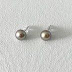 Peacock Color Oval Natural Pearl Studs in Sterling Silver featuring natural freshwater pearl and 925 sterling silver by Toronto-based Meng Jewellery