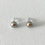 Peacock Color Oval Natural Pearl Studs in Sterling Silver featuring natural freshwater pearl and 925 sterling silver by Toronto-based Meng Jewellery