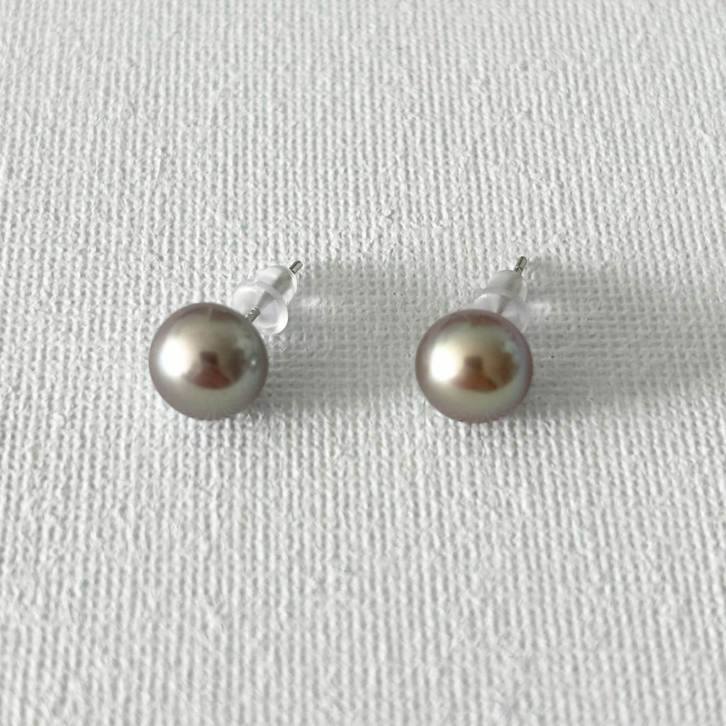 Peacock Color Oval Natural Pearl Studs in Sterling Silver featuring natural freshwater pearl and 925 sterling silver by Toronto-based Meng Jewellery