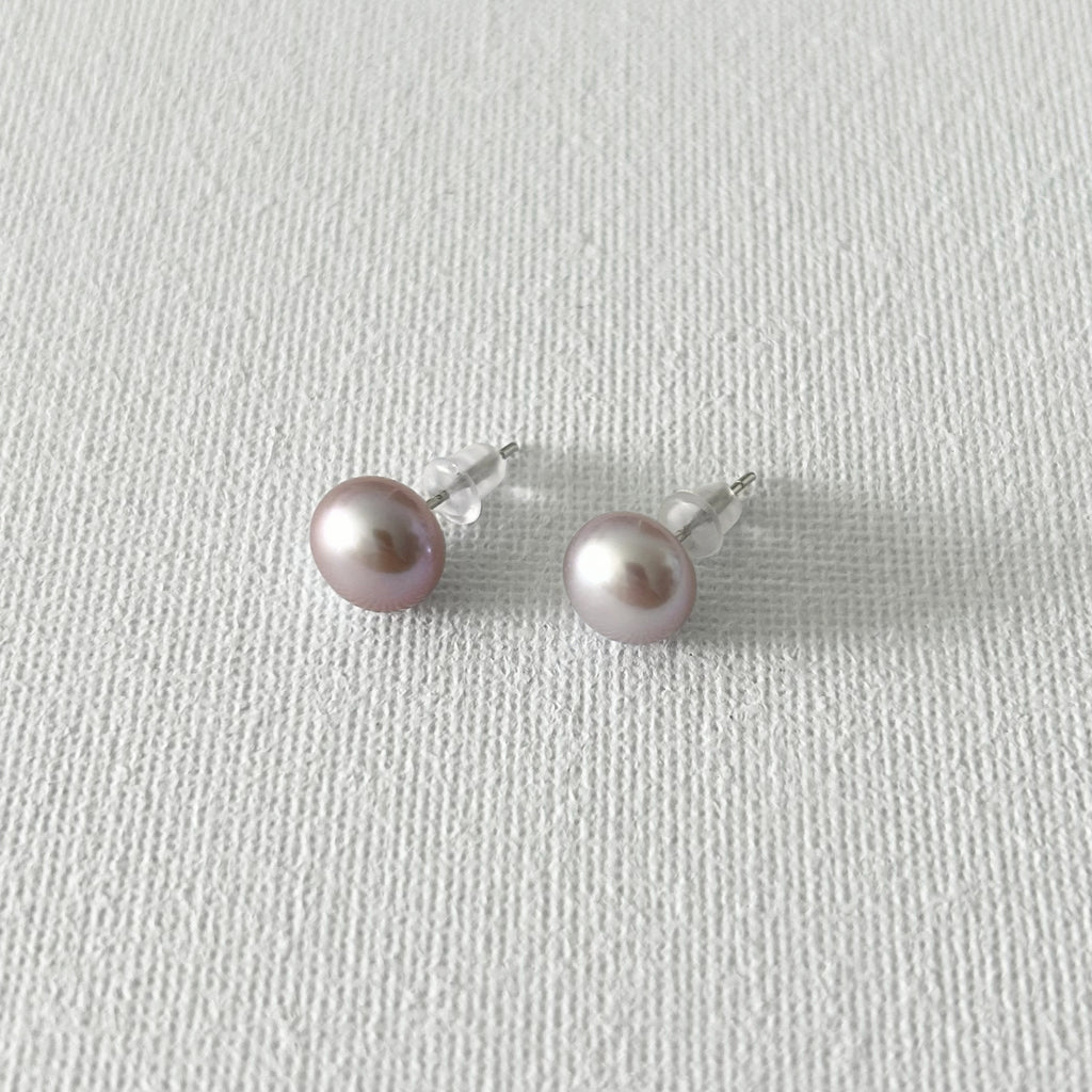 Peacock Color Oval Natural Pearl Studs in Sterling Silver featuring natural freshwater pearl and 925 sterling silver by Toronto-based Meng Jewellery