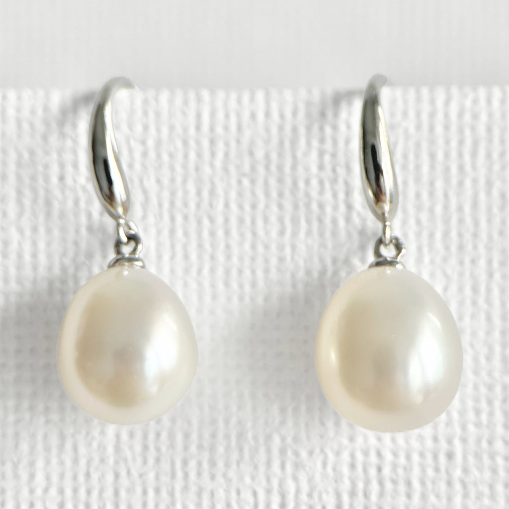 Natural Pearl Silver Hook Earrings featuring natural freshwater pearl, zircon and 925 sterling silver, gold-plated finish by Toronto-based Meng Jewellery
