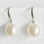 Natural Pearl Silver Hook Earrings featuring natural freshwater pearl, zircon and 925 sterling silver, gold-plated finish by Toronto-based Meng Jewellery