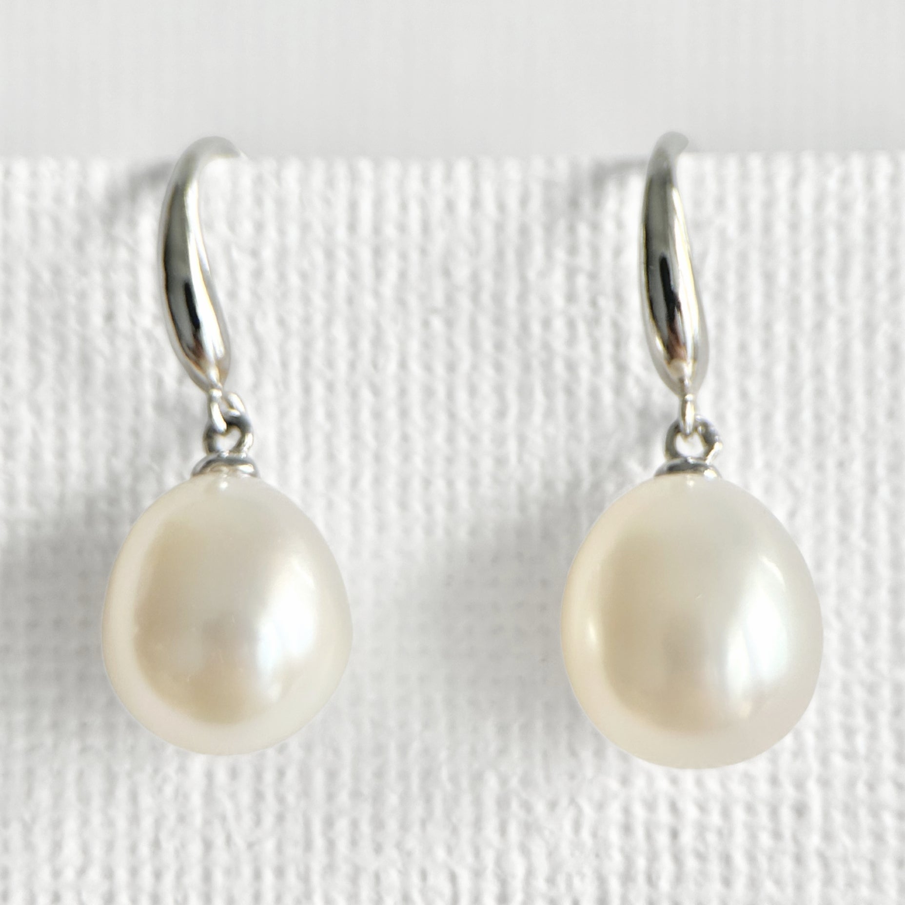 Natural Pearl Silver Hook Earrings featuring natural freshwater pearl, zircon and 925 sterling silver, gold-plated finish by Toronto-based Meng Jewellery
