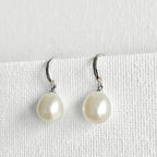Natural Pearl Silver Hook Earrings featuring natural freshwater pearl, zircon and 925 sterling silver, gold-plated finish by Toronto-based Meng Jewellery