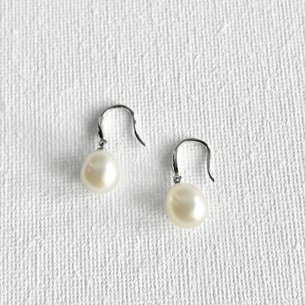 Natural Pearl Silver Hook Earrings featuring natural freshwater pearl, zircon and 925 sterling silver, gold-plated finish by Toronto-based Meng Jewellery