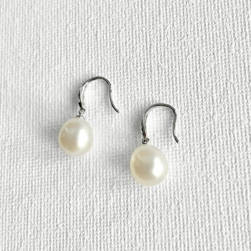 Natural Pearl Silver Hook Earrings featuring natural freshwater pearl, zircon and 925 sterling silver, gold-plated finish by Toronto-based Meng Jewellery