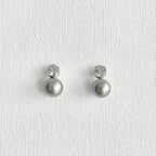 Natural Grey Pearl Shining Stud Earrings in Sterling Silver featuring natural freshwater pearl, zircon and 925 sterling silver by Toronto-based Meng Jewellery