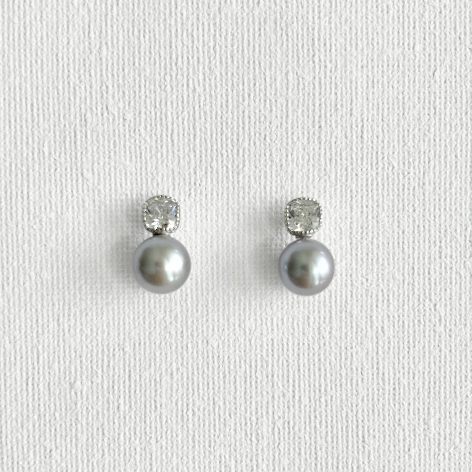 Natural Grey Pearl Shining Stud Earrings in Sterling Silver featuring natural freshwater pearl, zircon and 925 sterling silver by Toronto-based Meng Jewellery