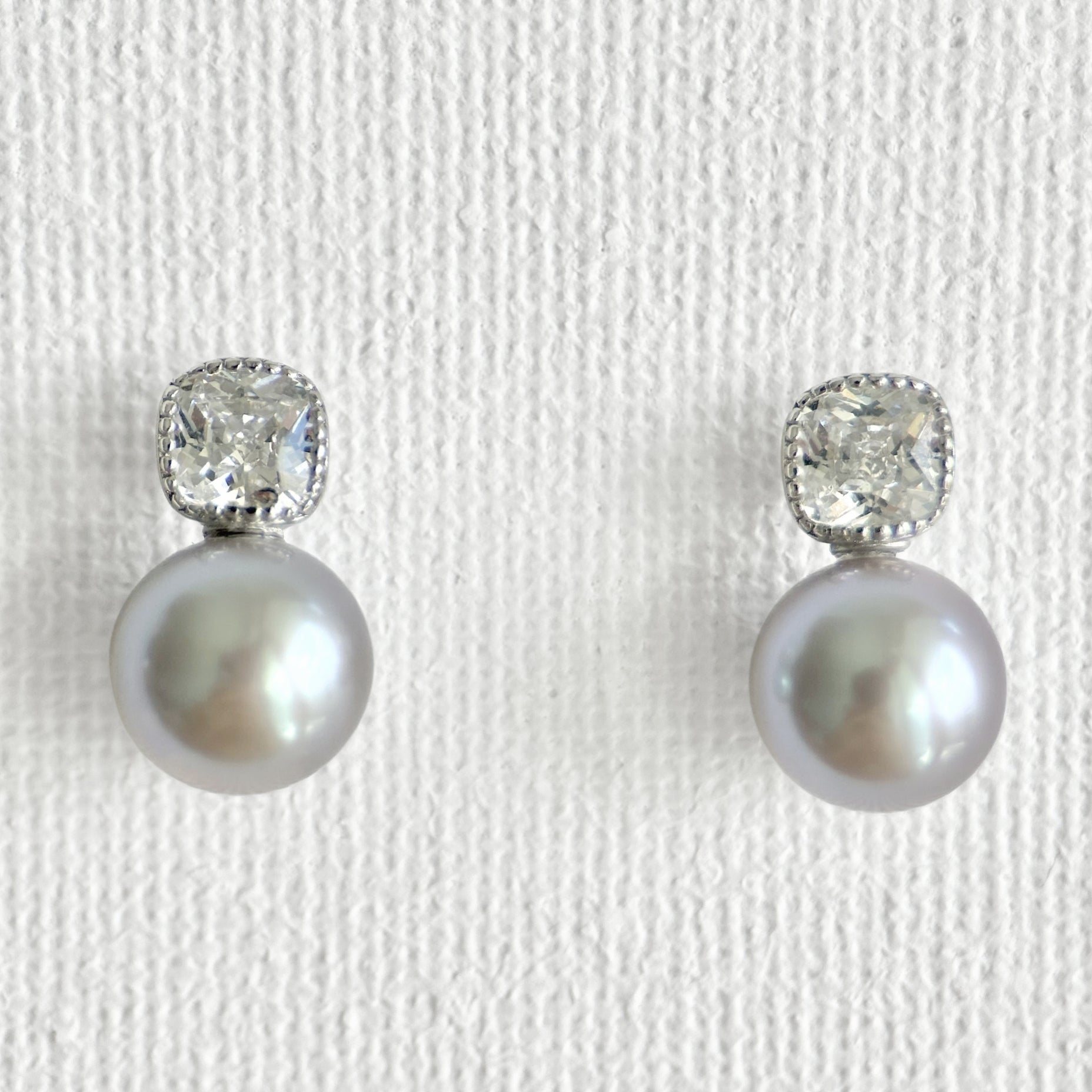 Natural Grey Pearl Shining Stud Earrings in Sterling Silver featuring natural freshwater pearl, zircon and 925 sterling silver by Toronto-based Meng Jewellery