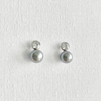 Natural Grey Pearl Shining Stud Earrings in Sterling Silver featuring natural freshwater pearl, zircon and 925 sterling silver by Toronto-based Meng Jewellery