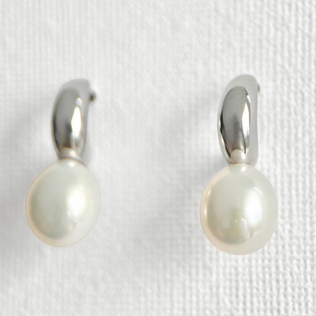 Natural Pearl Silver Moon Earrings featuring natural freshwater pearl, zircon and 925 sterling silver, gold-plated finish by Toronto-based Meng Jewellery
