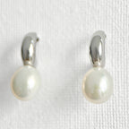 Natural Pearl Silver Moon Earrings featuring natural freshwater pearl, zircon and 925 sterling silver, gold-plated finish by Toronto-based Meng Jewellery