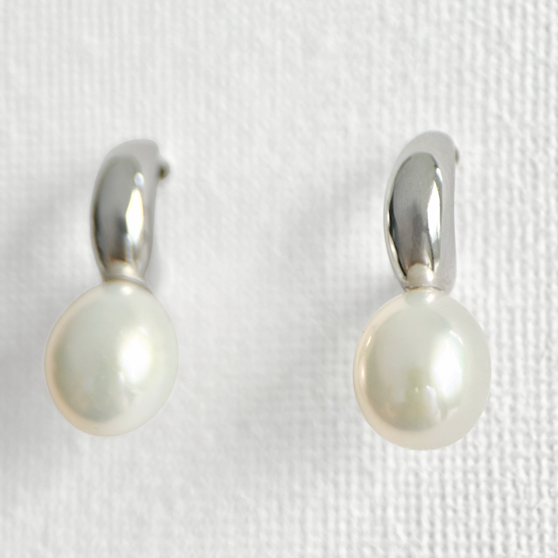 Natural Pearl Silver Moon Earrings featuring natural freshwater pearl, zircon and 925 sterling silver, gold-plated finish by Toronto-based Meng Jewellery