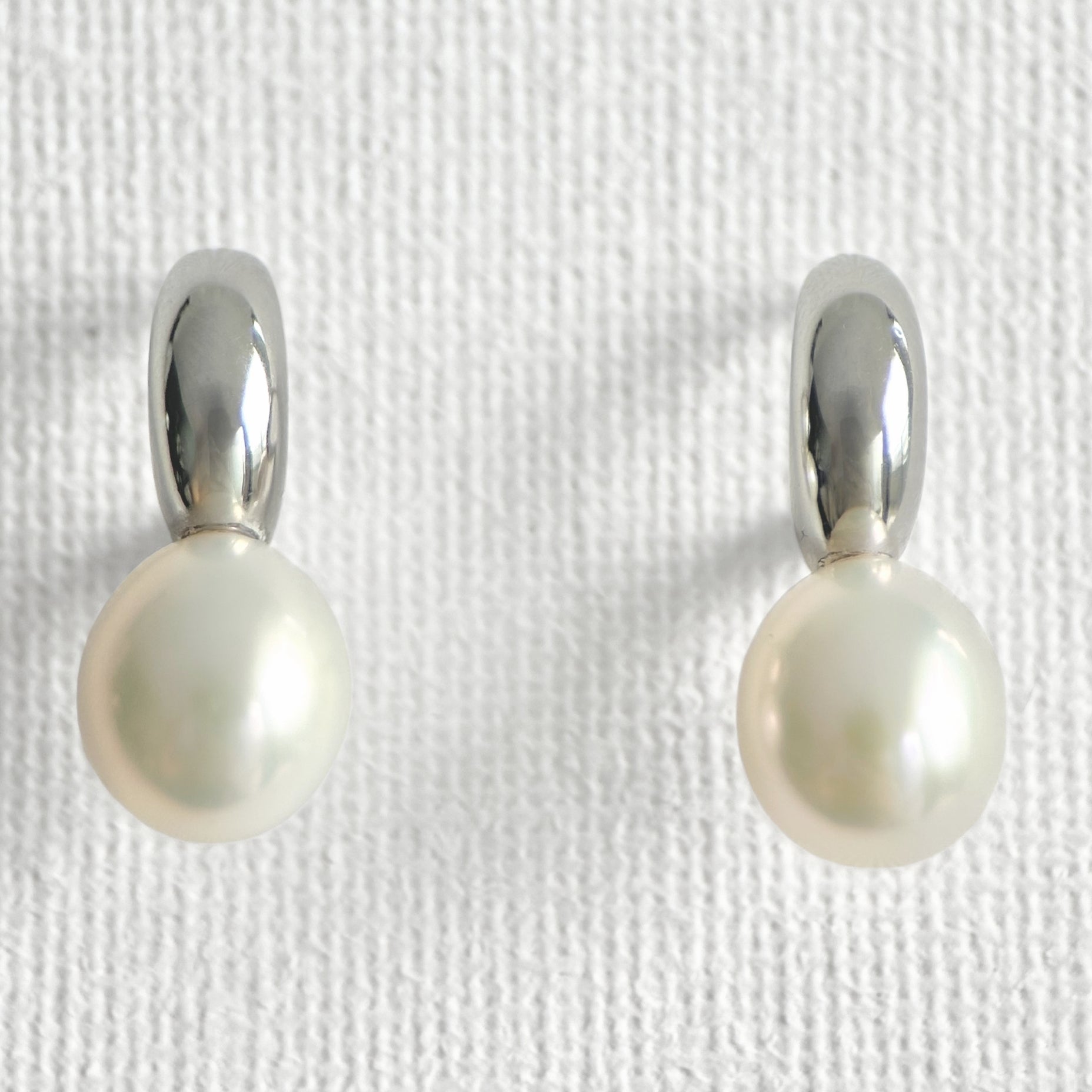 Natural Pearl Silver Moon Earrings featuring natural freshwater pearl, zircon and 925 sterling silver, gold-plated finish by Toronto-based Meng Jewellery
