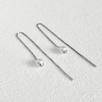 Natural White Pearl Threader Earrings in Sterling Silver featuring natural freshwater pearl and 925 sterling silver by Toronto-based Meng Jewellery