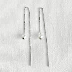 Natural White Pearl Threader Earrings in Sterling Silver featuring natural freshwater pearl and 925 sterling silver by Toronto-based Meng Jewellery