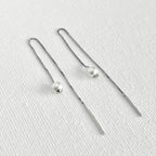 Natural White Pearl Threader Earrings in Sterling Silver featuring natural freshwater pearl and 925 sterling silver by Toronto-based Meng Jewellery