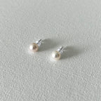 Minimal Natural Pearl Stud Earrings 7.5-8 mm in Sterling Silver