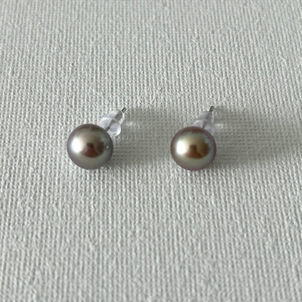 Peacock Color Oval Natural Pearl Studs in Sterling Silver