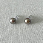 Peacock Color Oval Natural Pearl Studs in Sterling Silver