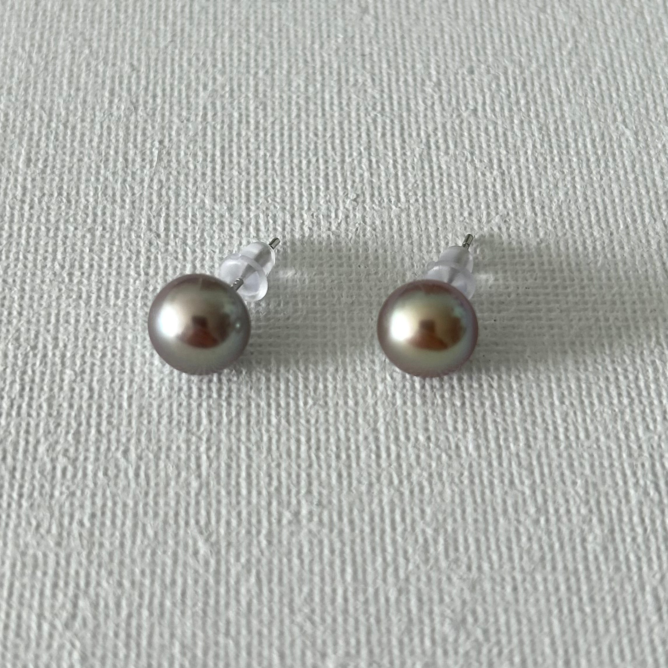 Peacock Color Oval Natural Pearl Studs in Sterling Silver