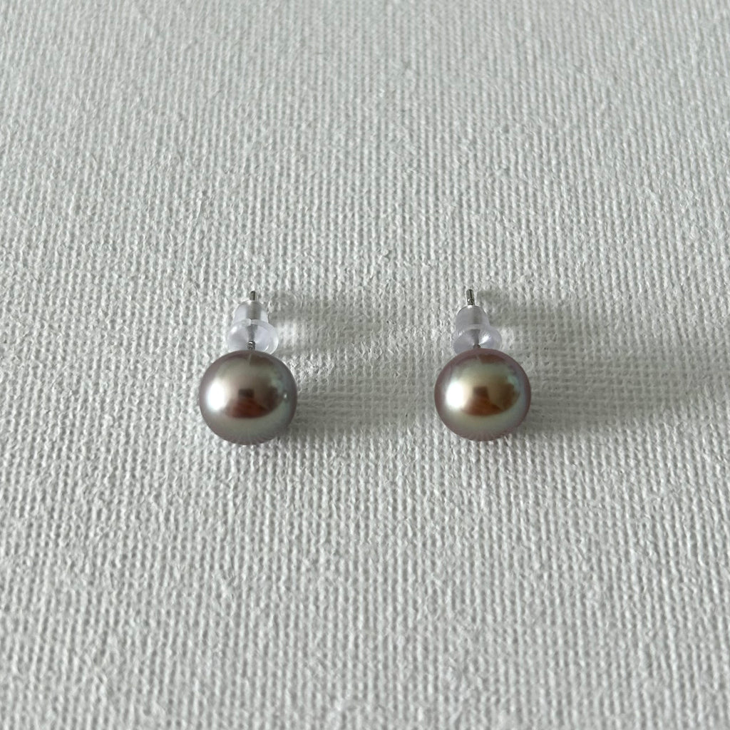 Peacock Color Oval Natural Pearl Studs in Sterling Silver