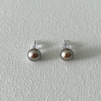 Peacock Color Oval Natural Pearl Studs in Sterling Silver